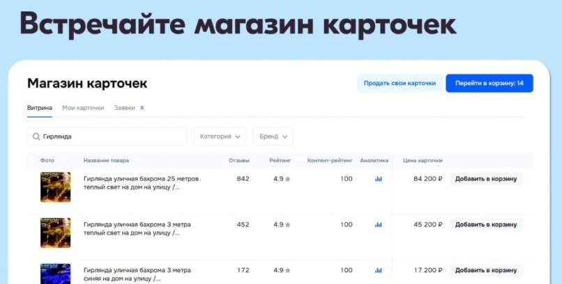 Ozon запустил торговлю карточками товаров  Через «Магазин карточек» можно искать и приобретать нужные вам карточки товаров, ну и выставлять свои на продажу.   Для покупки нужно выбрать карточку, оформить заявку и зарезервировать её. После этого стороны переходят в чат Ozon, обсуждают детали, заключают договор и обмениваются документами.   Когда и продавец, и покупатель подтверждают сделку, маркетплейс передает карточку новому владельцу. Это займет не больше 5 дней.  Согласованная сторонами сумма спишется с баланса покупателя в личном кабинете.   Новый сервис доступен продавцам со статусом ИП или юрлица.