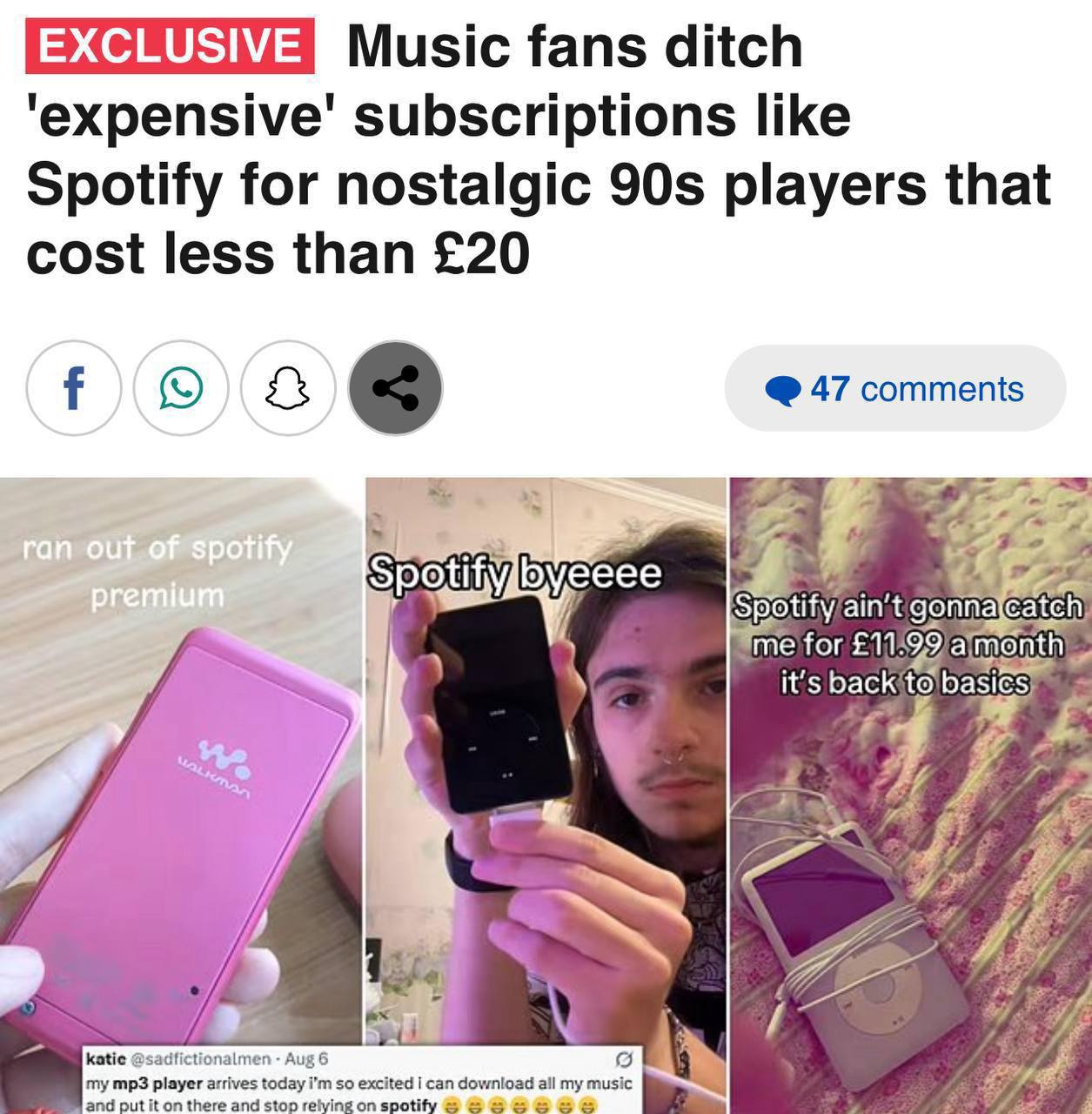 Зумеры решили отказаться от подписок на Spotify и прочие музыкальные сервисы. Они массово переходят на МР3-плееры.   Хорошие плееры стоят всего 2 тыс. рублей, тогда как подписка на год — примерно 8 тыс. рублей. А еще в девайс помещается до 12 тыс. треков и в нем нет рекламы.  CHATGPT   Midjourney   JarvisGPT   GPT4turbo