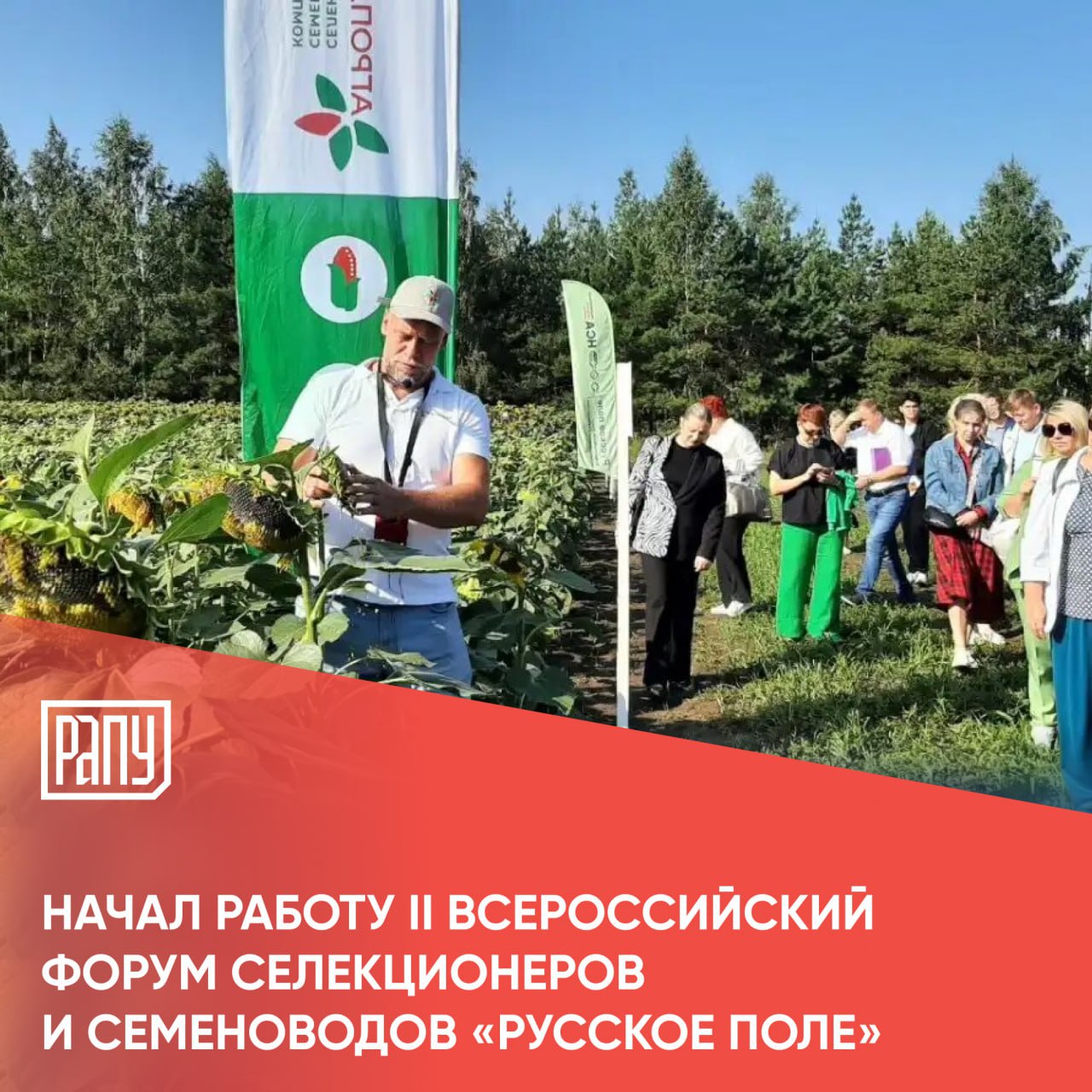 С 20 по 21 августа 2025 года в Казани пройдет II Всероссийский форум селекционеров и семеноводов Русское поле Мероприятие организует Ассоциация Национальный семенной альянс при поддержке Министерства сельского хозяйства Российской Федерации Некоторые запланированные мероприятия Демонстрационные посевы на площади 5 гектаров где представят более 120 гибридов и сортов основных культур Пленарное заседание с участием министра сельского хозяйства РФ Оксаны Лут Первая Всероссийская отраслевая премия Селекционный прорыв где назовут лучшие гибриды и сорта культур России Тематические круглые столы АПК Минсельхоз