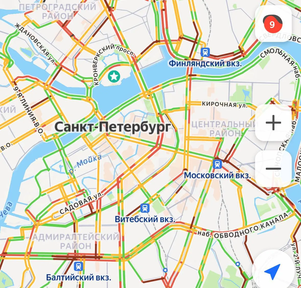 В Петербурге девятибалльные пробки Дороги города практически встали Лучше планировать маршруты заранее или по возможности отказаться от поездок на машине