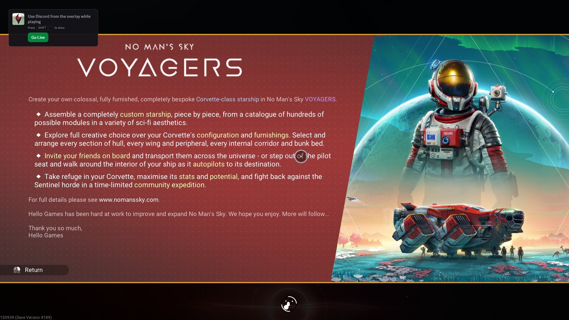 BREAKING No Man s Sky получила обновление Voyagers которое наконец позволит собирать собственные корабли В корабли теперь можно приглашать друзей и даже гулять по интерьеру поставив саму махину на автопилот Первый апдейт который не сделан ради LIGHT NO FIRE