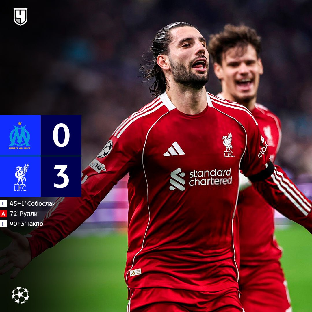 Ливерпуль спокойно переиграл Марсель во Франции Прекрасный гол Собослаи оказался победным а автогол Рулли и мяч Гакпо лишь укрепили преимущество Мерсисайдцы ворвались в топ 4 общего этапа Хайлайты матча проАПЛ
