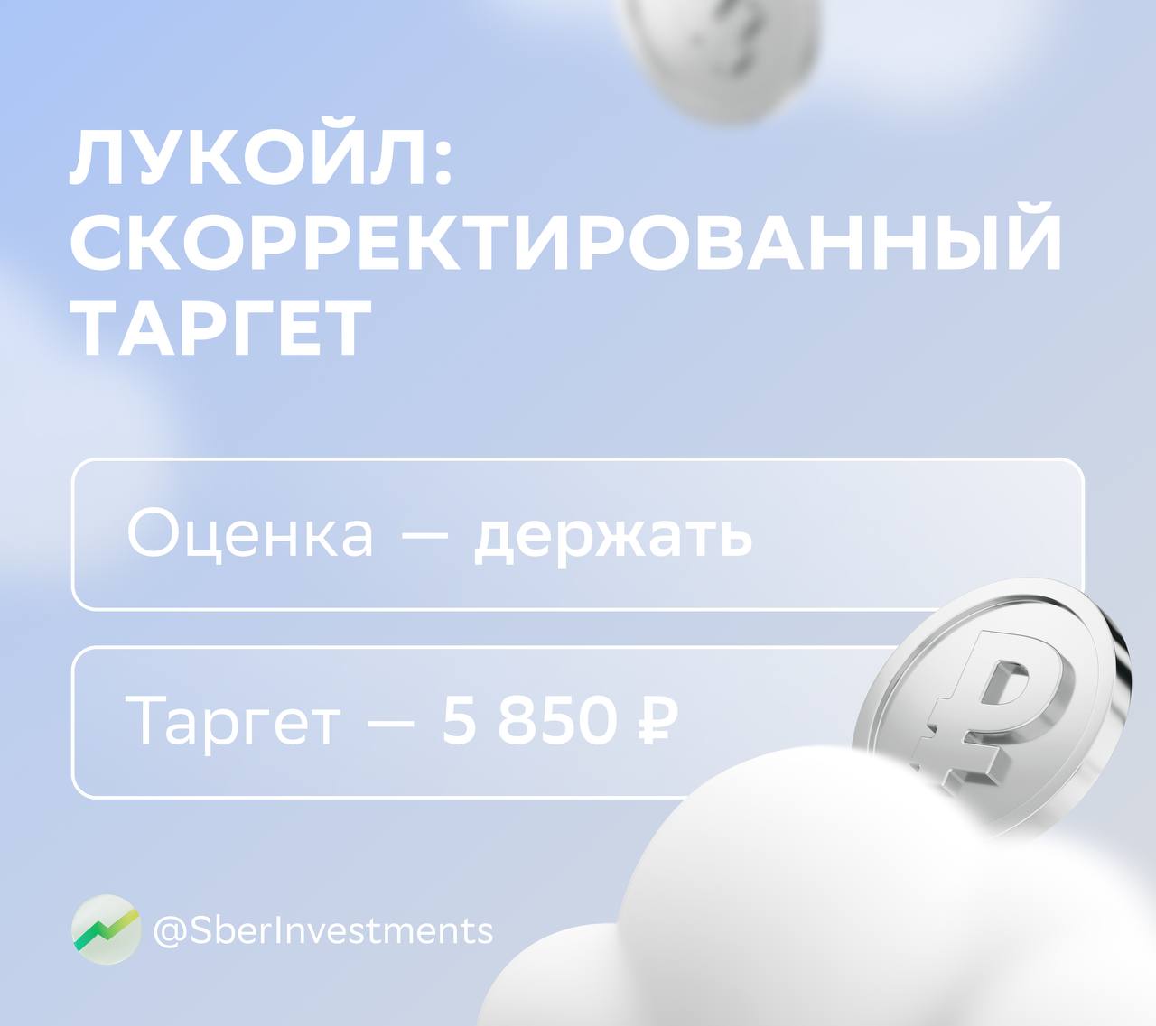 Лукойл новый таргет после отсечки В понедельник по акциям Лукойла прошла дивидендная отсечка Компания направила акционерам 397 на акцию после чего котировки снизились примерно на 7 техническая реакция рынка Аналитики SberCIB скорректировали целевую цену акций на размер дивиденда Новый таргет составляет 5 850 При этом оценка по бумагам осталась прежней держать Потенциал роста на текущих уровнях ограничен поэтому эксперты не видят повода менять взгляд на акции компании LKOH