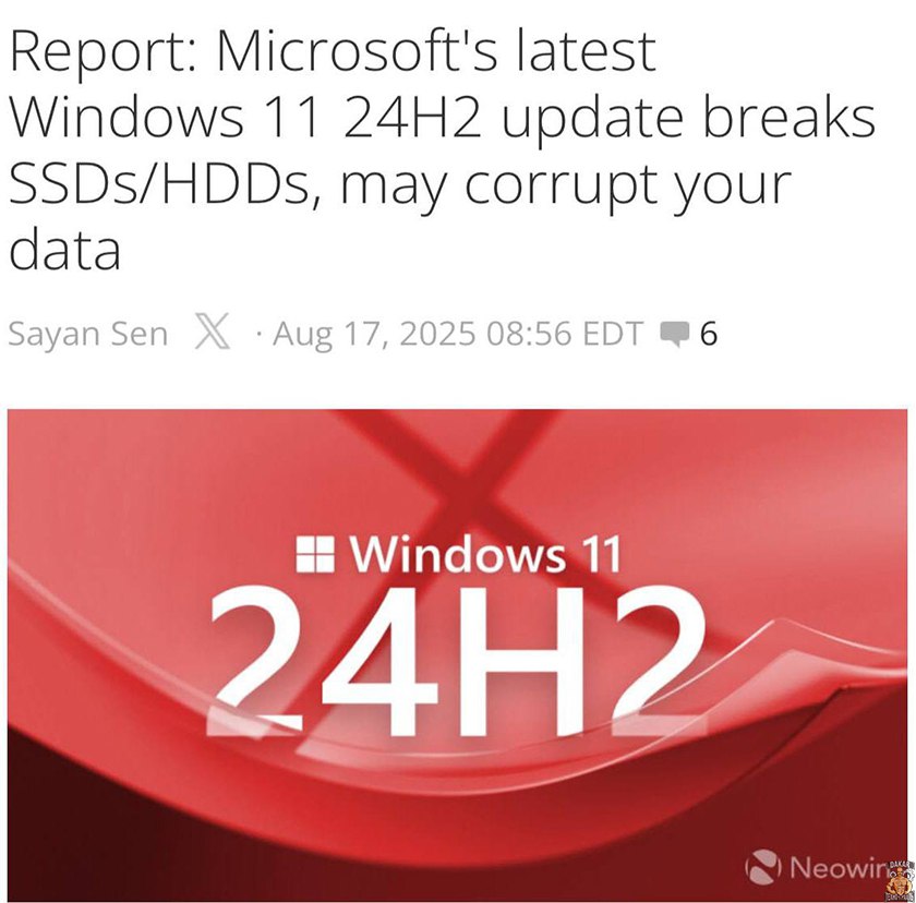 Windows 11 ломает SSD-диски — в свежем обновлении нашли критический баг Проблемным оказалось обновление KB5063878 для Win 11 24H2. Что известно: – При записи свыше 50 ГБ и заполнении SSD на ~60% накопитель пропадает из системы. – После перезагрузки раздел недоступен, а «оживить» диск уже не получится. – Чаще всего страдают модели на контроллерах Phison Corsair, KIOXIA, SanDisk и др. . Microsoft пока никак не отреагировала. Заказать РАЗГОН ПК