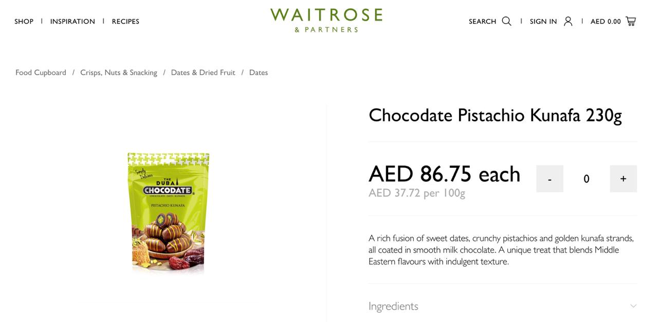 В Waitrose начали продавать конфеты, напоминающие «Дубайский шоколад» Финики и фисташки покрытые молочным шоколадом.