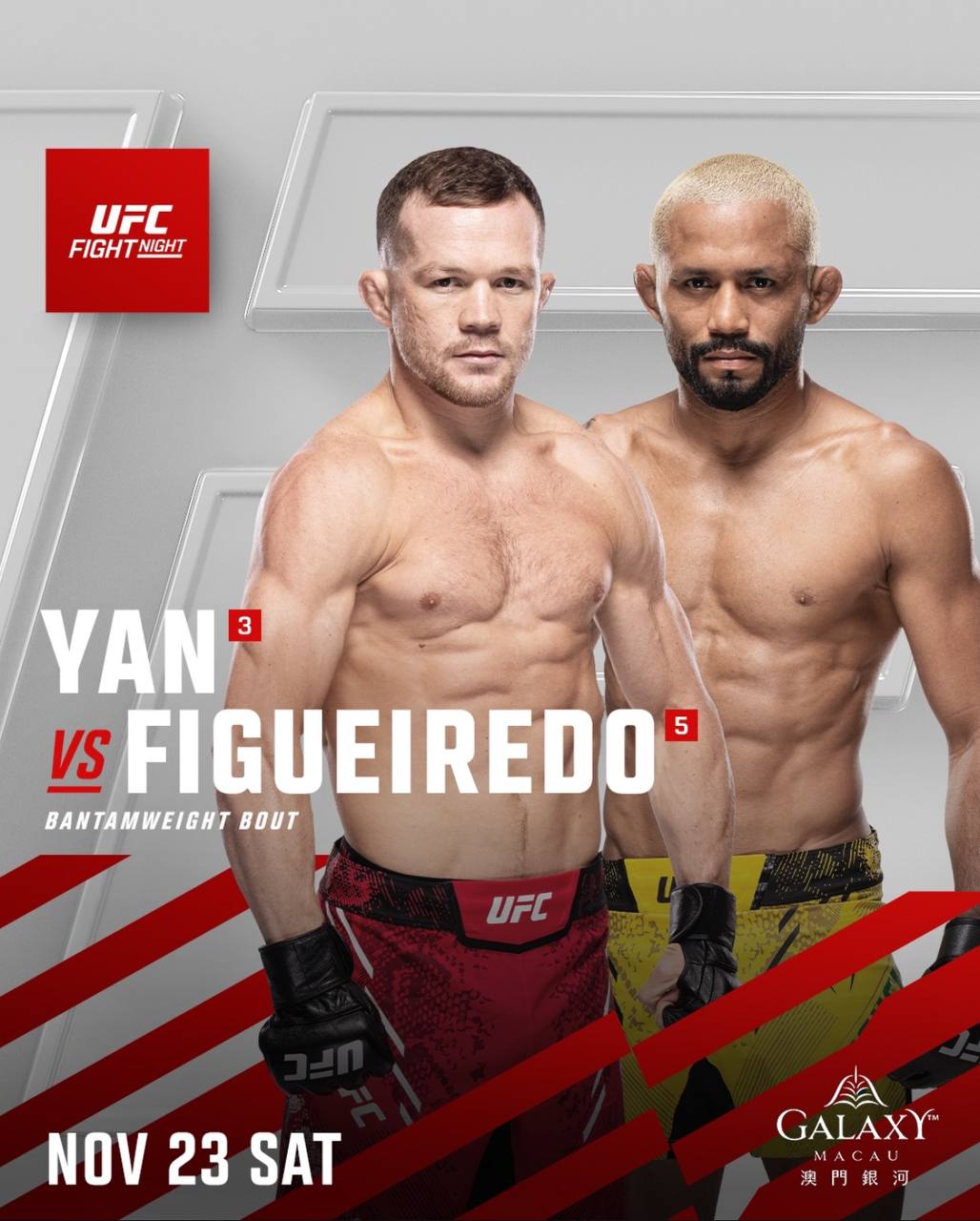 Официально: Петр Ян проведет следующий бой на турнире UFC Fight Night Macau против 5-го номера рейтинга легчайшего веса Дейвесона Фигередо.  23 ноября нас ждет столкновение двух экс-чемпионов UFC.  Сейчас боец клуба «Архангел Михаил» проходит сборы в Кисловодске.