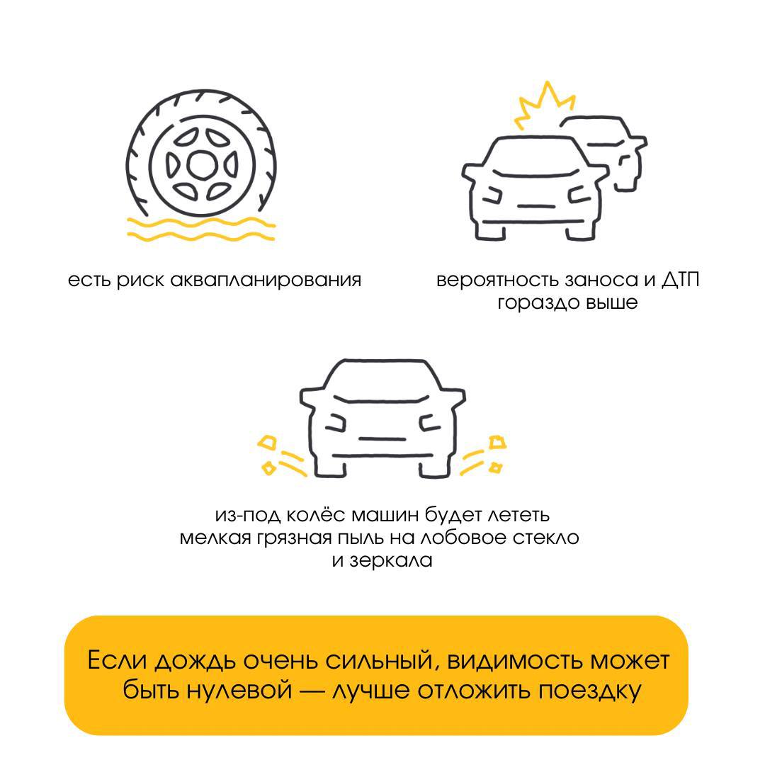 В Подмосковье начинают приходить дожди. А главная опасность такой погоды — плохая видимость и мокрая дорога.     Смотрите памятку, которая поможет сделать ваш путь в непогоду безопаснее.     Будьте аккуратны и внимательны! Не отвлекайтесь и соблюдайте скоростной режим.  Минтранс Подмосковья