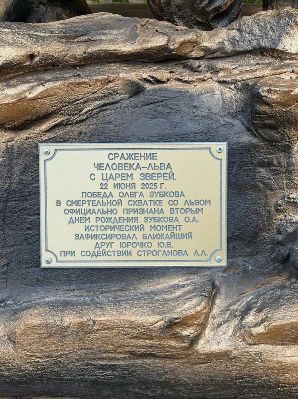 Кубань 24   В парке «Тайган» установили памятник, изображающий схватку директора Олега Зубкова со львом.   Композицию из артбетона создал воронежский скульптор Сергей Тришин по заказу друга Зубкова Юрия Юрочко. На табличке указано: «Сражение человека-льва с царем зверей 22 июня 2025 года… Победа признана вторым Днем рождения Зубкова».  Напомним, нападение животного на директора крымского парка произошло 22 июня во время кормления животного. После случившегося Зубков проходит реабилитацию: посещает процедуры, плавает в море, восстанавливает мышцы шеи и голос. К львам пока не заходит — врачи запрещают резкие движения.    taigancafari  Кубань... подробнее на канале: Кубань 24 @