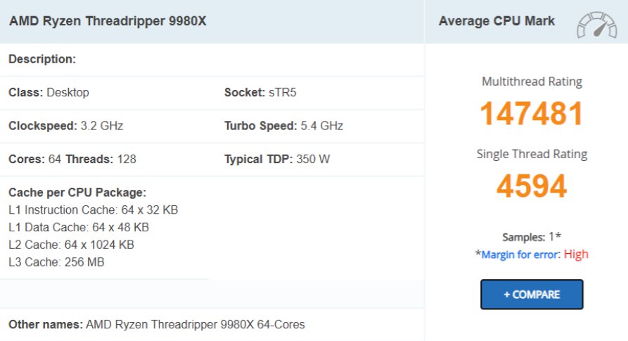 Threadripper 9980X рубит 147 тысяч баллов в PassMark несмотря на урезанные ядра Процессор на архитектуре Zen 5 показал результат 147481 балл в PassMark MultiThread — на 8% лучше предшественников, несмотря на уменьшенное количество ядер. Секрет в оптимизированной архитектуре и повышенных частотах, хотя в однопоточных задачах он всё ещё проигрывает топовым десктопным CPU - 64 ядра Zen 5 — мечта рендерщиков - 147к баллов — слабовато для $5000 Следи за новостями VA-PC Наш менеджер для связи