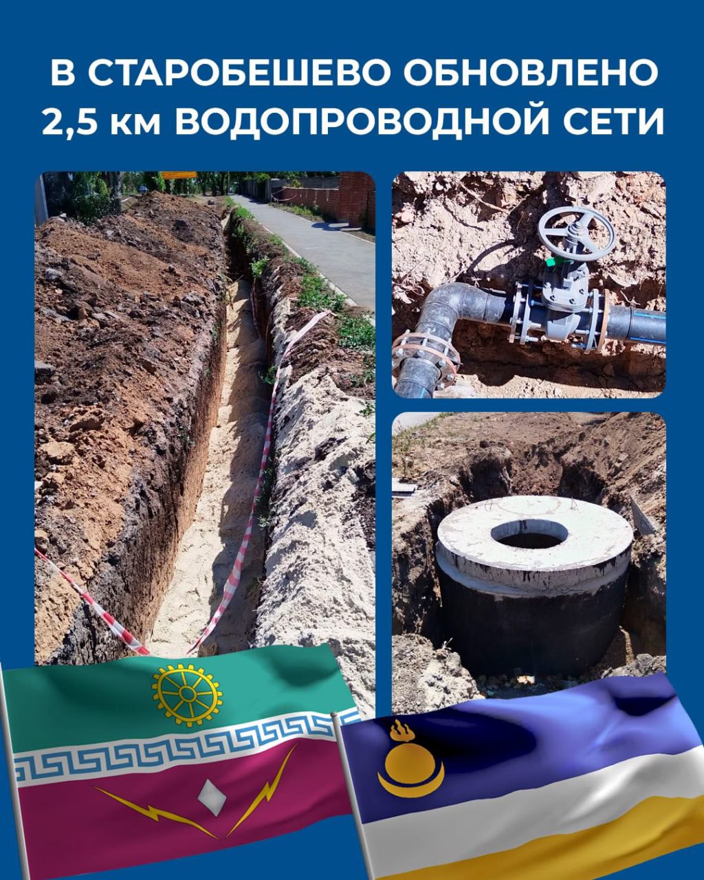Благодаря Бурятии в Старобешево обновили 2 5 км водопроводной сети Завершился капитальный ремонт водопроводной сети на пяти ключевых участках общей протяженностью 2 5 км в пгт Старобешево Работы выполнены в рамках шефской помощи Бурятии Старобешевскому округу Мы выполнили запланированный на этот год объем работ отремонтировали 2 5 км водоводов на пяти участках по улицам Почтовая Чкалова и проспекта П Ангелиной Работы выполнены качественно и в срок говорит Игорь Зураев руководитель рабочей группы Бурятии в Старобешевском округе Обновленная инфраструктура повысит надежность системы водоснабжения для жителей Старобешево НароднаяПрограммаЕР ВозрождаемДонбассВместе