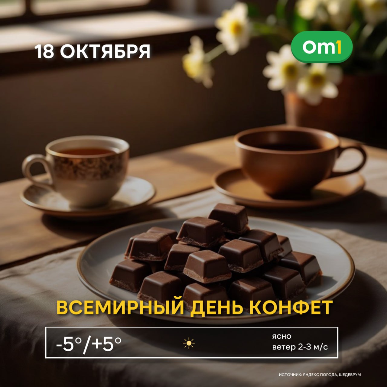 Доброе утро Новосибирск Сегодня 18 октября сладкоежки всего мира отмечают Всемирный день конфет праздник посвященный одному из самых популярных лакомств История конфет насчитывает тысячелетия первые прототипы появились в Древнем Египте где готовили финиковые угощения с медом В Новосибирске сегодня можно найти как традиционные сорта от классических помадок до шоколадных трюфелей так и современные веганские и диабетические варианты Интересно что в среднем каждый житель России съедает около 5 кг конфет в год Om1 Новосибирск в МАХ