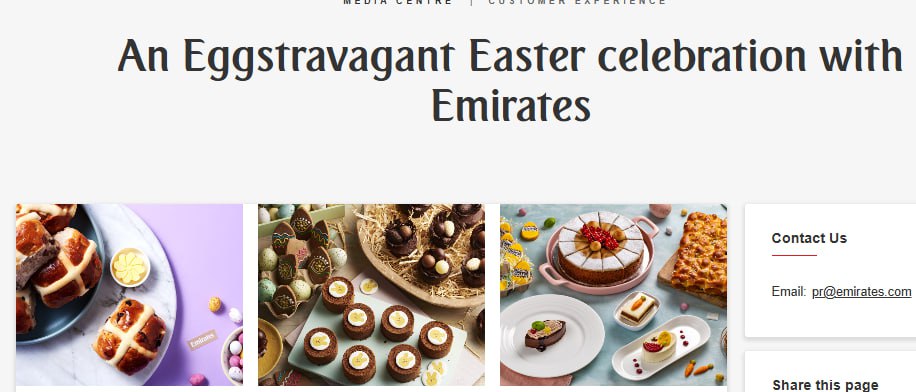 Emirates с 18 по 21 апреля предложит пассажирам праздничное меню в честь Пасхи  В честь Пасхи и православной Пасхи с 18 по 21 апреля авиакомпания Emirates будет подавать в залах ожидания традиционного ягненка и разнообразные шоколадные десерты, на борту — горячие булочки с крестом и пасхальный хлеб, а также сладкие сюрпризы для детей и все последние семейные фильмы на ледовом катере.  В глобальной сети залов ожидания Emirates с 18 по 21 апреля клиенты смогут насладиться классическими пасхальными блюдами в большинстве мест.  В обоих залах ожидания будет представлен ассортимент пасхального печенья и изобилие пасхального шоколада от шоколадных горшочков до домашнего молочного шоколадного мороженого и шоколадных тортов.