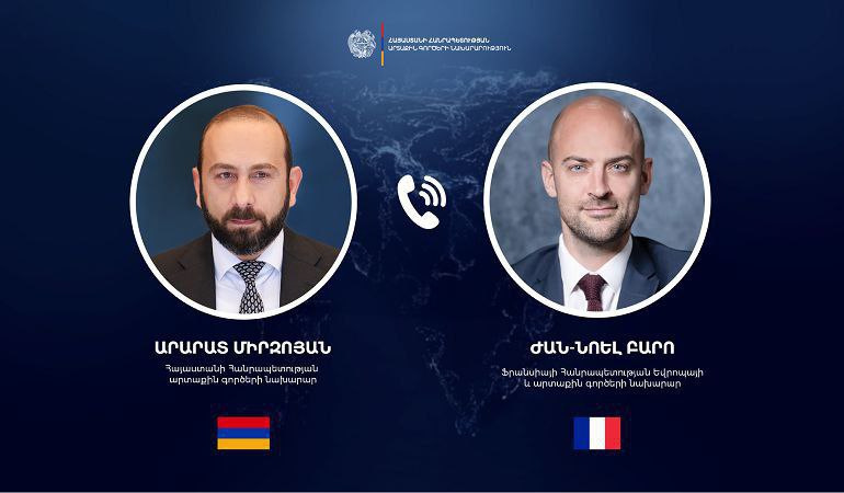 Министр иностранных дел Арарат Мирзоян провел телефонный разговор с министром Европы и иностранных дел Франции Жан-Ноэлем Барро Министры обсудили повестку текущих и предстоящих контактов в рамках армяно-французского двустороннего партнерства. В продолжение обсуждения, состоявшегося на прошлой неделе в Тиране между лидерами двух стран, Арарат Мирзоян и Жан-Ноэль Барро обменялись мнениями по поводу шагов, направленных на углубление партнерства. Были затронуты также вопросы сотрудничества на многосторонних платформах, в том числе в рамках Европейского политического сообщества.
