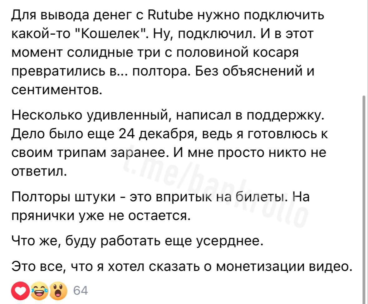 На Рутубе техноблогер заработал 3,5 тысячи рублей за полгода, но вывести деньги ему так и не удалось.