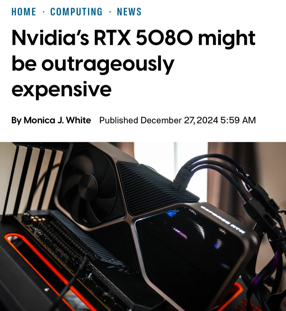 155 тысяч рублей — цена за новую RTX 5080 с 16 ГБ видеопамяти GDDR7, пишут инсайдеры.   Новинку покажут официально уже 6 января вместе с монстром RTX 5090, который будет стоить ещё дороже    Прямой эфир