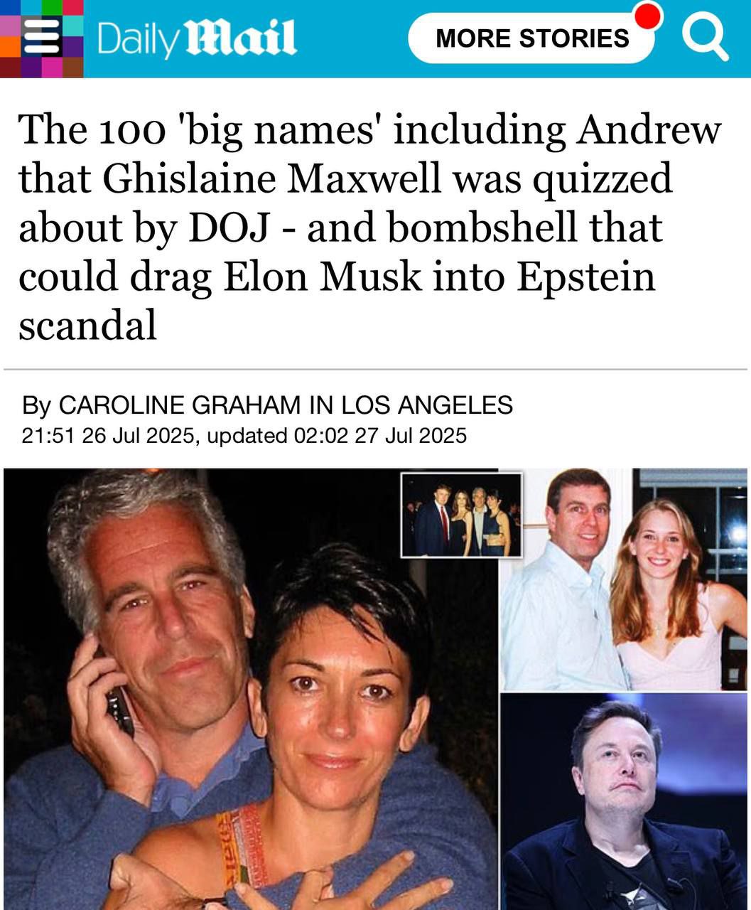 Daily Mail: Илон Маск фигурирует в документах по делу Эпштейна Его имя и имя его брата Кимбала фигурируют в документах, связанных с миллиардером-педофилом, рассказал газете источник, знакомый с ходом допроса пособницы Эпштейна Гислейн Максвелл. Ранее Маск неоднократно призывал Дональда Трампа опубликовать материалы, связанные с финансистом, а во время их «ссоры» даже заявил , это имя президента США есть в файлах Эпштейна. «Иронично, что Илон Маск начал всё это, когда он повздорил с Трампом, а затем опубликовал в X пост о том, что Трамп якобы препятствует обнародованию всех документов по делу Эпштейна, как своего рода "прикрытие". Что ж, Илон там, как и его брат», — приводит газета слова источника.