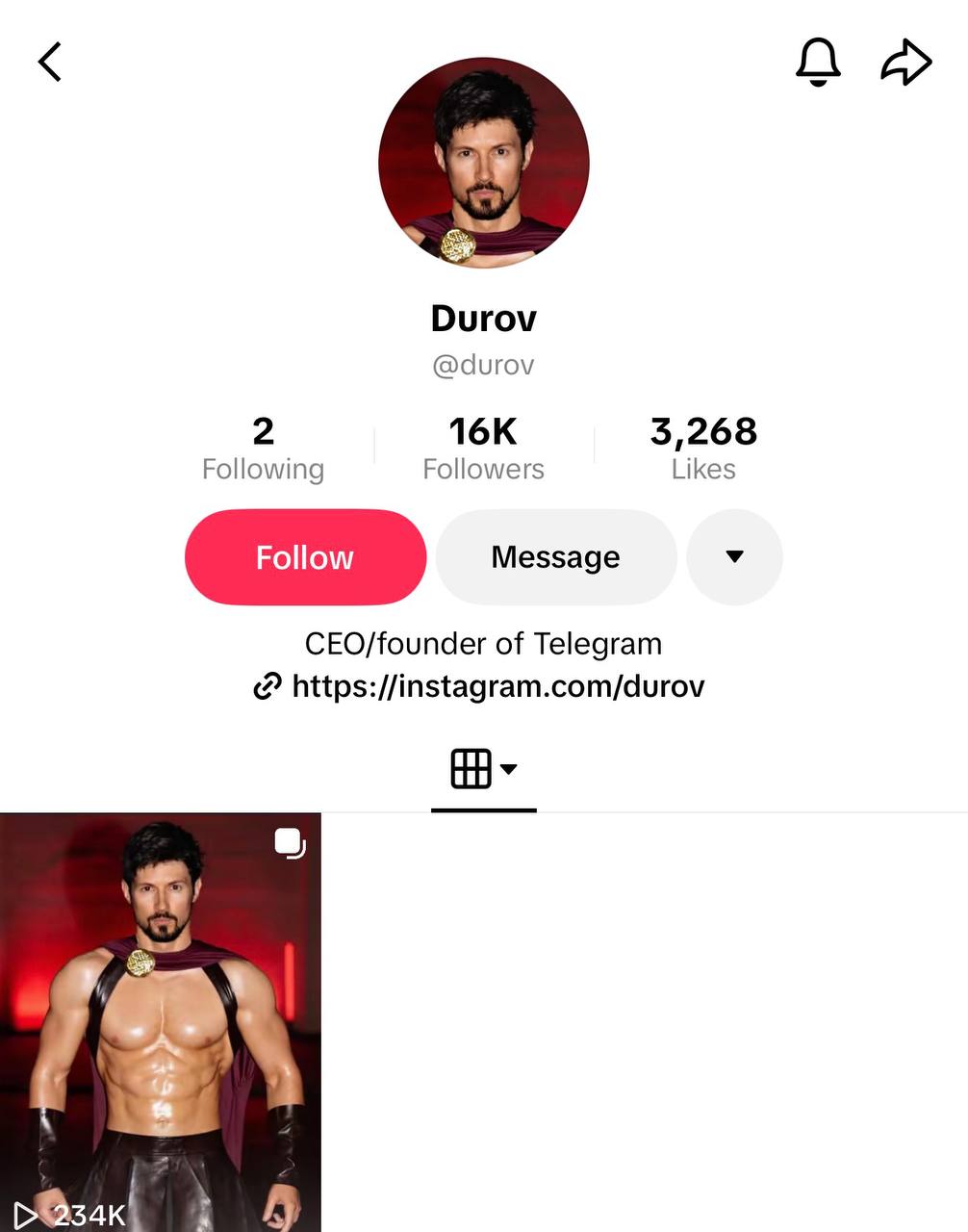 Павел Дуров зарегистрировался в TikTok