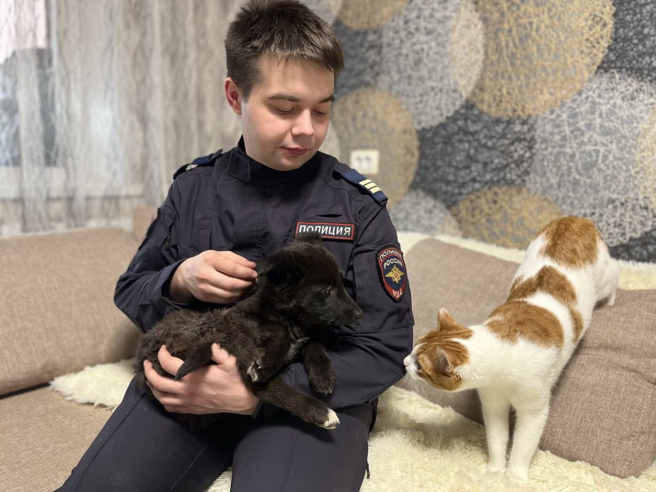 Нижегородские полицейские и волонтеры спасли щенка, застрявшего между гаражами.  Все произошло на улице Героя Попова. Щенок застрял между стенами гаражей и не мог выбраться самостоятельно.  Двое полицейских патрульно-постовой службы — сержанты Антон Чернов и Даниил Горячкин — прибыли на место и попытались вызволить собаку с помощью подручных средств, даже домкрат взяли, чтобы сдвинуть гараж. Но достать щенка не получилось. На помощь позвали волонтеров.  Те привезли специальную петлю, с помощью которой щенка вызволили из западни. Правда, щенок так испугался, что цапнул полицейского за руку.  Пушистого отвезли на осмотр к ветеринару, а затем отдали его на передержку местной жительнице. Сейчас пёсику ищут хозяев.   Подписаться   Прислать новость