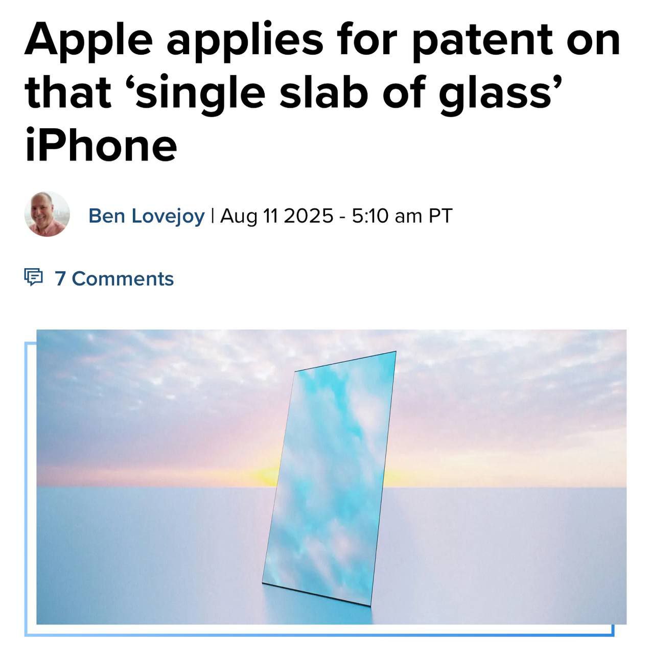 Apple сделает полностью СТЕКЛЯННЫЙ iPhone  Компания подала необычную заявку на патент: устройства получат «шестисторонний стеклянный корпус». Идею такого iPhone еще продвигал Джони Айв, бывший дизайнер Apple.   Контент будет отображаться на всех сторонах, включая грани, которые тоже станут сенсорными.   В стекле предусмотрят отверстия для микрофонов и динамиков.     В 2000-х, примерно так и представляли телефон из будущего