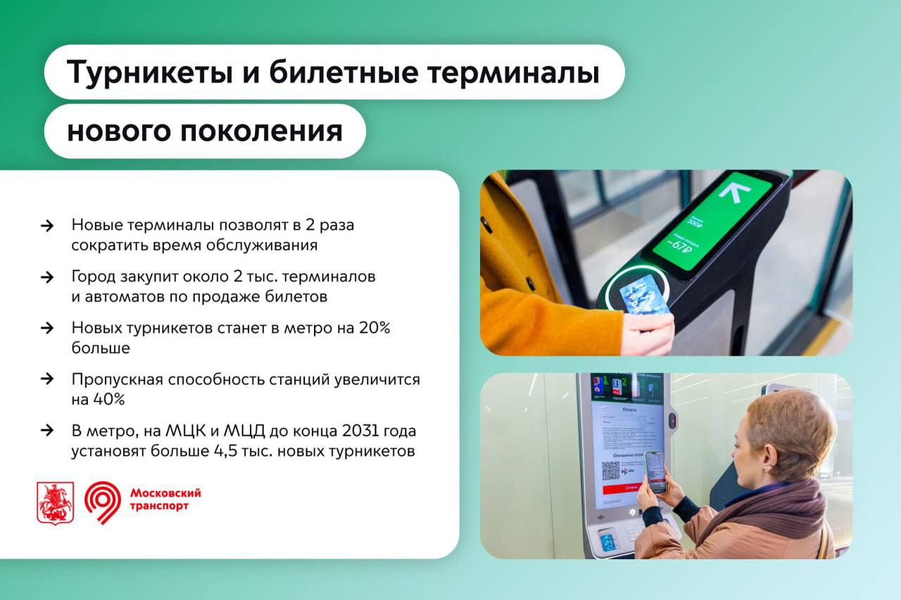 В столичном транспорте начали устанавливать новое самое современное оборудование московского производства сообщил Сергей Собянин Турникеты компактные и быстрее предыдущих на 20 с их помощью увеличим пропускную способность станций на 40 Мэр отметил что новые турникеты в следующем году появятся на 25 станциях метро а до конца 2031 года больше 4 5 тыс единиц оборудования заработает в метро на МЦК и МЦД В декабре ещe пять терминалов установят на станциях Кунцевская БКЛ а также ВДНХ и Медведково Калужско Рижской линии До конца 2026 года в метро их будет уже 450 Подпишись на Агентство Москва Мы в МАХ