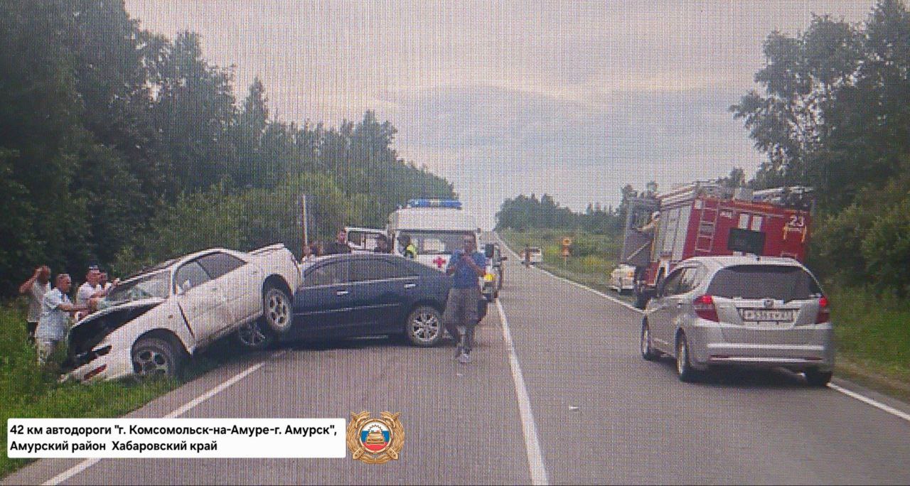 В Амурском районе в ДТП пострадали четверо несовершеннолетних  По предварительным данным, 5 июля, в районе 42 км региональной автодороги «г. Комсомольск-на-Амуре - г. Амурск», водитель, в нарушение ПДД, выехал на полосу встречного движения, где столкнулся с встречным автомобилем. В результате 44-летний водитель в тяжелом состоянии доставлен в реанимацию, 23-летний водитель второго авто госпитализирован с переломами.     Среди пострадавших — четверо несовершеннолетних, возрастом 1 год, 8 лет, 12 лет и 17 лет, а также пассажирка 1980 г.р. одного из транспортных средств направлены на амбулаторное лечение.  В месте ДТП установлены дорожные знаки «Ограничение скорости 60», «Обгон запрещен» и нанесена сплошная линия горизонтальной дорожной разметки  Фото: Госавтоинспекция Хабаровского края   AmurMedia   Прислать новость