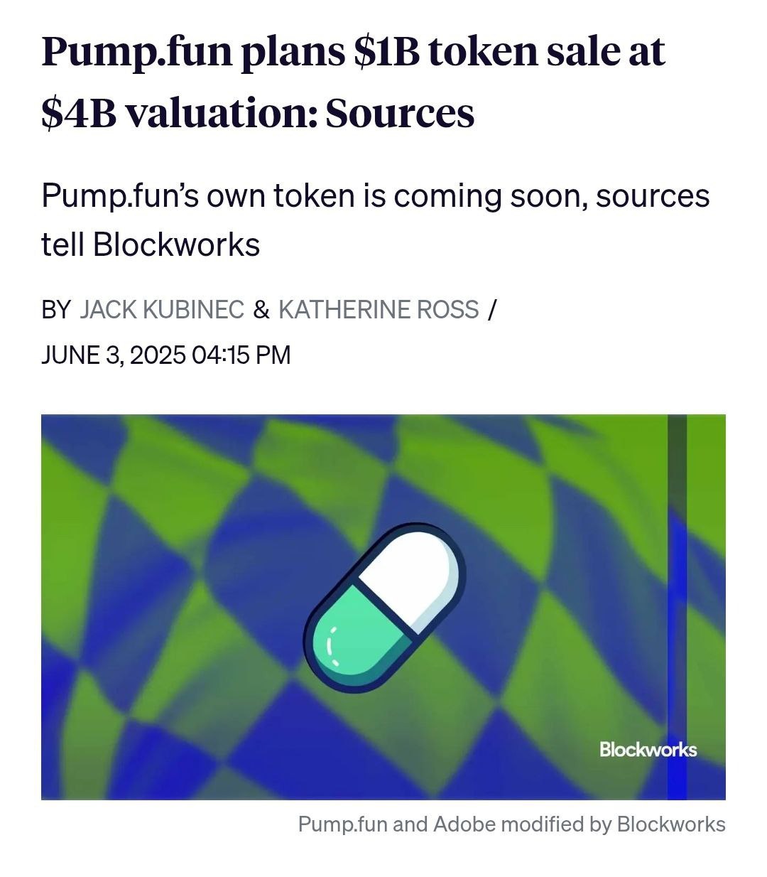 СМИ: Pump.fun готовит масштабное ICO! По данным Blockworks, команда Pump.fun планирует привлечь $1 миллиард в рамках ICO, которое может стартовать уже в течение двух недель! Сейл пройдёт при оценке в $4 млрд FDV fully diluted valuation . Проект явно нацелен на доминирование в сфере мемкоинов и DeFi-инфраструктуры Solana. Напомним: Pump.fun позволяет каждому создавать и запускать свои мемкоины на базе Solana в пару кликов. Проект уже стал вирусным в крипто-комьюнити, а теперь может закрепиться через собственный токен. Как думаете, стоит ли заходить в сейл или ждать выхода на биржи и шортить на хайпе? Chat / Чат Subscribe / Подпишись Buy Stars without KYC Наш бот с комбо / Our bot with combo Поддержи канал / Boost channel