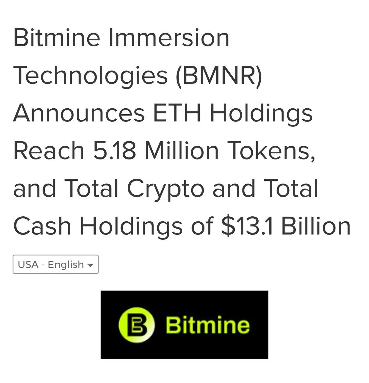 BitMine докупила 101 745 ETH в течение прошлой недели частично за счет продажи Ethereum Foundation Общий баланс вырос до 5 18 млн ETH 4 3 общей эмиссии News YouTube Instagram