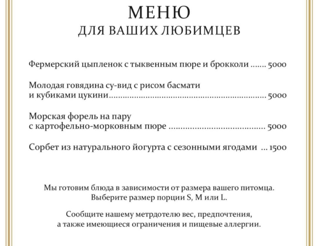 В одного московском заведении блюда для домашних питомцев стоят по 5000 рублей Десерт можно приобрести за 1500 рублей Москва 2025