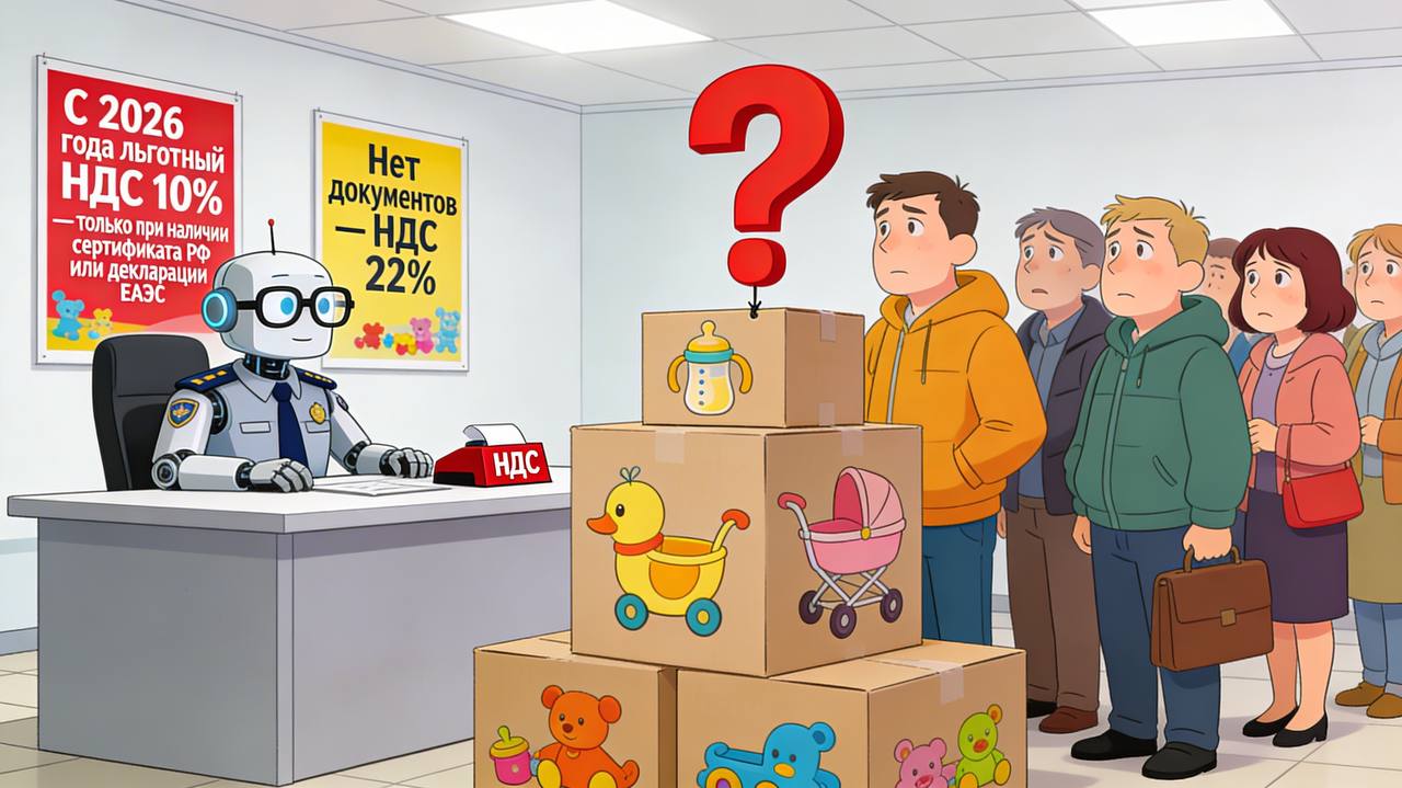 Новое требование для импортеров и продавцов детских товаров С 2026 года бизнесу торгующему детскими товарами придётся строго подтверждать право на льготный НДС 10 Теперь при подаче налоговой декларации или таможенной декларации нужно будет предоставить российский сертификат соответствия или декларацию о соответствии ЕАЭС Без этих документов товары не признают детскими в налоговом или таможенном смысле и ставка НДС автоматически вырастет до 22 Правительство уже внесло в Госдуму законопроект 1155876 8 чтобы убрать неоднозначность из за которой компании часто спорили с налоговыми органами Для участников ВЭД это значит проверяйте наличие и корректность сертификатов ещё до ввоза Без них таможня не применит льготную ставку Закон вступит в силу через месяц после публикации но не ранее начала следующего квартала