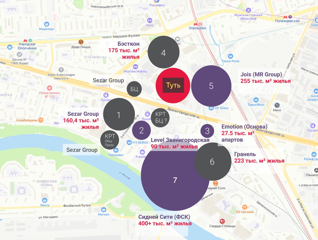MR Group таки забрали на торгах экс-5й Автобусный Парк на Звенигородке. Всё удовольствие обошлось всего в 67 млн р. Шепчут, что были единственными участниками. Да и в портфель ребята давно этот кусок себе записывали…   Посмотрим, будут ли продавать, или плюсовать к Джойсу. Но в перспективе, в локацию прыснут ещё пару сотен тыщ квадратов жилья. Делюсь картой котелка текущей и ожидаемой застройки на Звенигородке