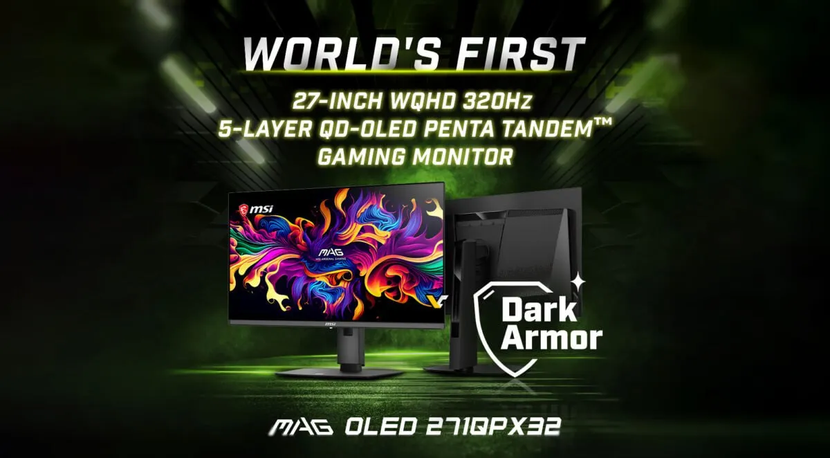MSI готовит первый в мире игровой QD OLED монитор с технологией Penta Tandem и 320 Гц Компания представила MAG OLED 271QPX32 Это 26 5 игровой монитор с разрешением 2560 1440 частотой 320 Гц и временем отклика 0 03 мс GtG Внутри стоит QD OLED панель Samsung Display 4 го поколения с технологией Penta Tandem где используется пятислойная структура свечения Главный упор сделали не только на скорость MSI обещает лучшее сохранение яркости под углом более стабильную гамму при переменной частоте обновления и меньше проблем с провалами в тёмных сценах Плюс есть покрытие DarkArmor Film которое должно улучшить глубину чёрного и сделать поверхность прочнее По разъёмам всё тоже бодро Есть два HDMI 2 1 DisplayPort 1 4a и Type C с DisplayPort Alt Mode и зарядкой на 15 Вт Цену пока не раскрыли монитор покажут на Computex 2026 новости пк железо VK YouTube Умный бот Регард