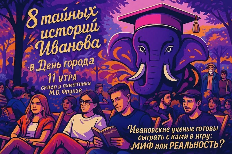Молодые ивановские ученые выступят на фестивале «Уводь-фест»    Просветительский проект «СЛОН» представит специальную программу на фестивале «Уводь-фест» в День города Иваново. Молодые ученые интересно раскроют всем желающим тайны и секреты своих наук.   С 11 часов в сквере у памятника Михаилу Фрунзе состоится ряд кратких сообщений. С ними выступят ивановские исследователи Анна Извекова, Александр Ипатов, Артём Крупнов, Софья Черногалова, Артëм Шерудилло, Валерия Шибаева и Даниил Яруллин.   Посетители узнают 8 тайных историй города и могут сыграть в опасную игру «Миф или реальность?». Также будут предложены эксклюзивный мерч от «СЛОНа» и книги, которые заставят вас взглянуть на Иваново другими глазами.  Фото: «СЛОН»  // ВКонтакте