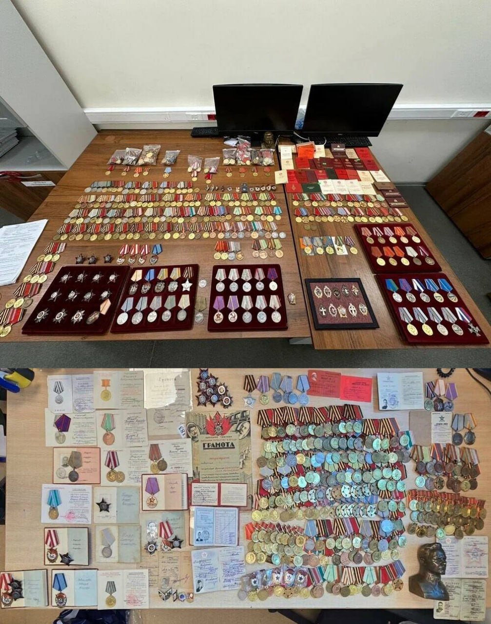 Более четырехсот советских медалей бронзовый бюст маршала Ворошилова и архивные бумаги пытался вывезти россиянин в Китай через Шереметьево Таможенники задержали мужчину оценив груз в 600 тысяч рублей Пассажир заявил что это его личное собрание однако доказательств не предъявил Возбуждено уголовное дело о контрабанде Подпишись RogandarNEWs мы в MAX