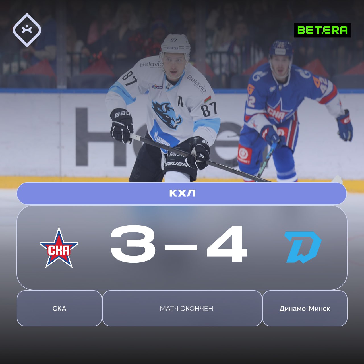 Минское Динамо нанесло СКА поражение в Санкт Петербурге Минское Динамо одолело СКА со счетом 4 3 в матче регулярного чемпионата КХЛ Победный дубль в концовке оформил Станислав Галиев решающую шайбу он забросил в большинстве Сэм Энас отдал три результативные передачи продлил очковую серию до 11 матчей и установил новый клубный рекорд Также отличился Вадим Шипачев а Николас Мелош отметился шайбой во втором периоде Следующий матч подопечные Дмитрия Квартальнова проведут 21 января в гостях против ярославского Локомотива Новость подписывайся на belarushockeycom