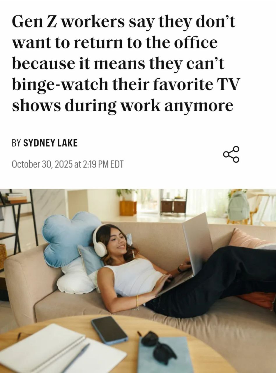 Зумеры не хотят переходить с удалёнки в офис потому что вне дома они не смогут залипать в сериалы Это массовое явление 84 респондентов признались что откладывают работу если на стримингах случилась какая нибудь громкая премьера Кто то из опрошенных утверждает что включает сериалы для эффекта белого шума просто потому что в тишине скучно работать Но все понимают от этого хромает продуктивность а способы имитировать бурную деятельность рождаются чуть ли не каждый день Согласно опросу 2024 года в котором приняли участие работяги из Штатов Великобритании и Ирландии более 30 представителей зумеров и миллениалов время от времени халтурят Эйчарам остаётся пожать плечами и списать всё на СДВГ
