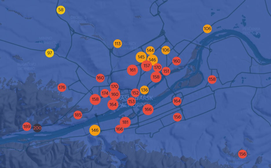 Красноярск ворвался в десятку лидеров антирейтинга самых загрязненных городов мира, устроился на шестой позиции и пыхтит оттуда индексом в 178 баллов, который сервис iqair оценивает как «вредный»  Это Борус