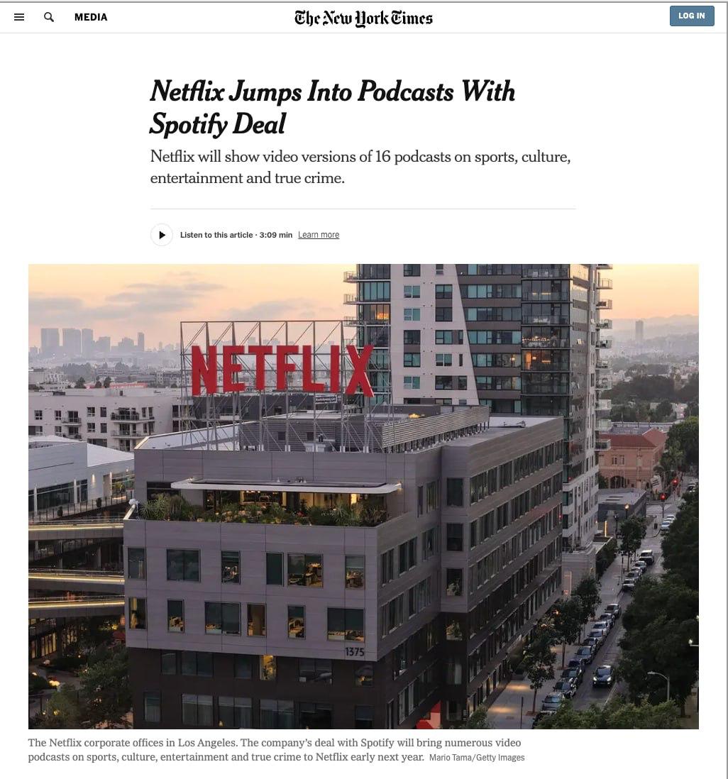 Netflix заколлабились со Spotify и в начале следующего года на стриминге появится 16 шоу Spotify Studios и The Ringer Главное условие сделки эти шоу не появятся на YouTube Транслировать подкасты будут без рекламы независимо от подписки Когда линейку шоу расширят это изменится Netflix уже экспериментировал с подкастами за пределами своей платформы На их YouTube канале Still Watching выходили Skip the Intro и We have the receipts посвященные актерам и реалити шоу со стриминга Теперь они решили вернуть эту аудиторию обратно на свою территорию