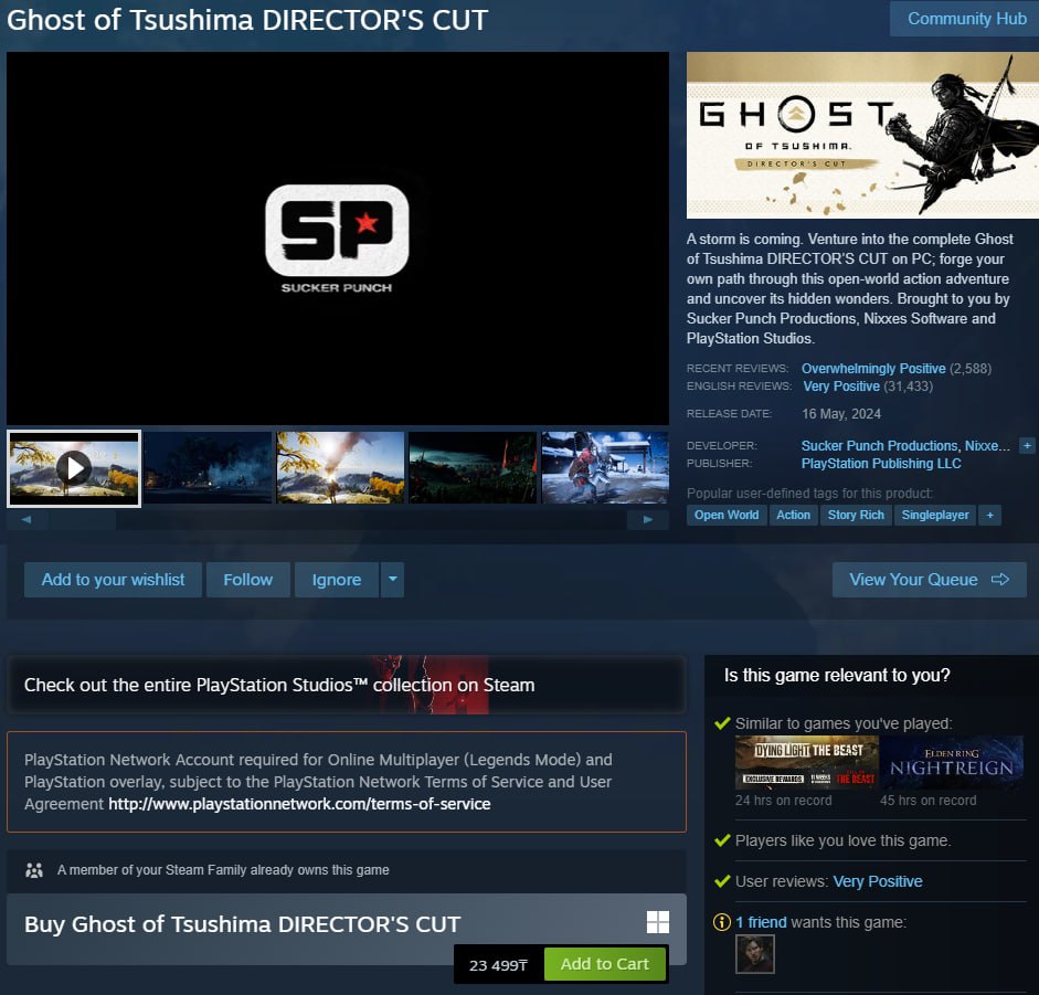 Ghost of Tsushima вернули в регионы без PSN С новым апдейтом оптимизирующим игру под Steam Deck Sony также разделила синглплеерный и мультиплеерный режимы Режим Legends теперь подаётся как отдельное DLC в Steam ибо его наличие наличие в базовой игре но невозможность в него играть из за блокировок PSN прямой путь к ревью бомбингу и судебным разбирательствам Sony же решила проблему идеально онлайн не часть базовой игры а при покупке есть толстый дисклеймер