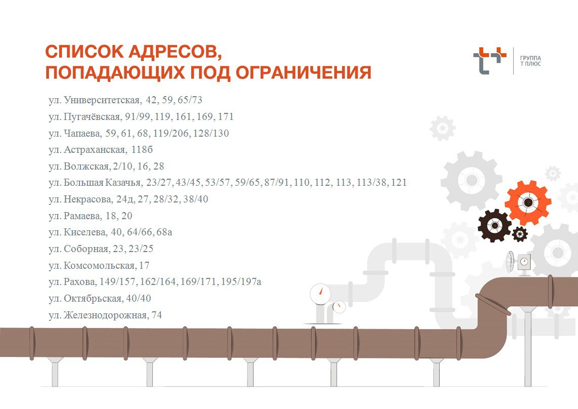 Уважаемые жители Саратова! Завтра, 11 июля, МУПП «Саратовводоканал» проведёт плановые отключения на водопроводных коммуникациях. ‼ В связи с этим из-за приостановки работы нескольких котельных временно прекратится подача горячей воды на несколько объектов. Кроме того, горячего водоснабжения не будет в домах с водоподогревателями в индивидуальных тепловых пунктах. Список адресов, где временно будет приостановлена подача горячей воды, в наших карточках. Завершение работ на водопроводных сетях МУПП «Саратовводоканал» запланировано до 4:30 12 июля. Горячее водоснабжение будет восстановлено после включения холодной воды.