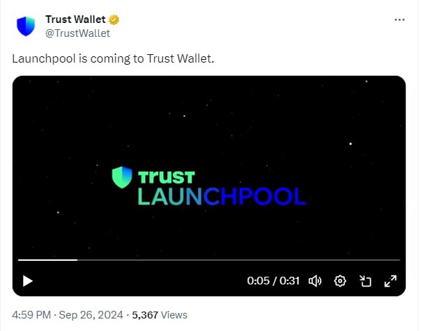 Trust Wallet анонсировали Лаунчпул  #TWT вырос на 7%  Деталей пока нет