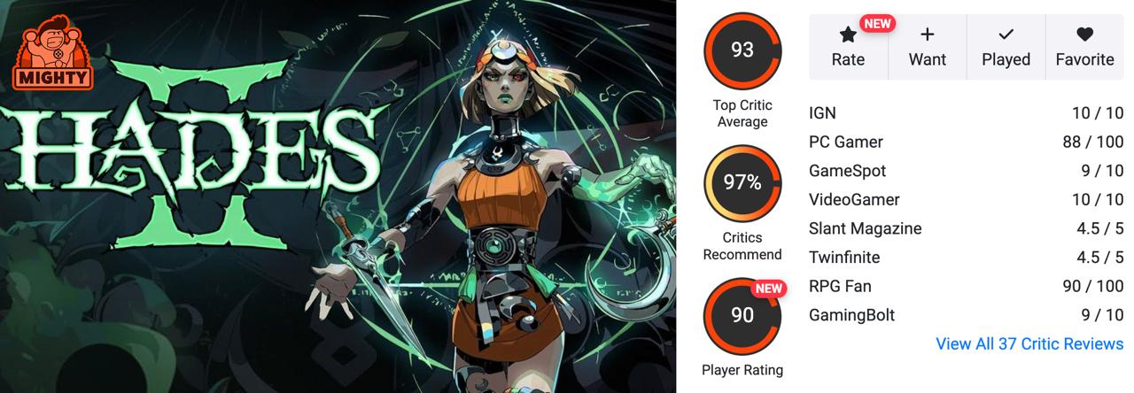 Один из претендентов на GOTY Это про Hades 2 Журналисты хвалят визуальный стиль игры разнообразный геймплей и конечно же музыку В общем Supergiant несмотря на схожесть с первой частью снова удалось удивить Игра выйдет завтра на Nintendo Switch 1 2 и ПК