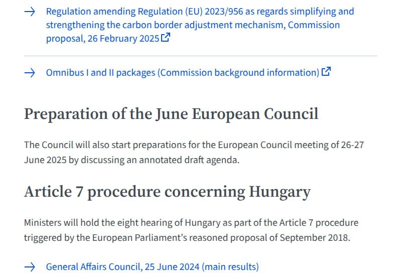 Совет Евросоюза 27 мая обсудит лишение Венгрии права голоса Речь идет о применении статьи 7 Договора о ЕС — крайней мере, предусмотренной для стран, нарушающих базовые ценности блока. Это уже восьмое слушание по Будапешту с момента, когда Европарламент инициировал процедуру в 2018 году. Для окончательного решения потребуется единогласная поддержка стран-членов, однако премьер Словакии Роберт Фицо заранее заявил, что наложит вето на любые санкции против Венгрии. Ранее Будапешт неоднократно блокировал новые пакеты помощи Киеву и выступал за отмену антироссийских санкций. Осташко! Важное подпишись #важное