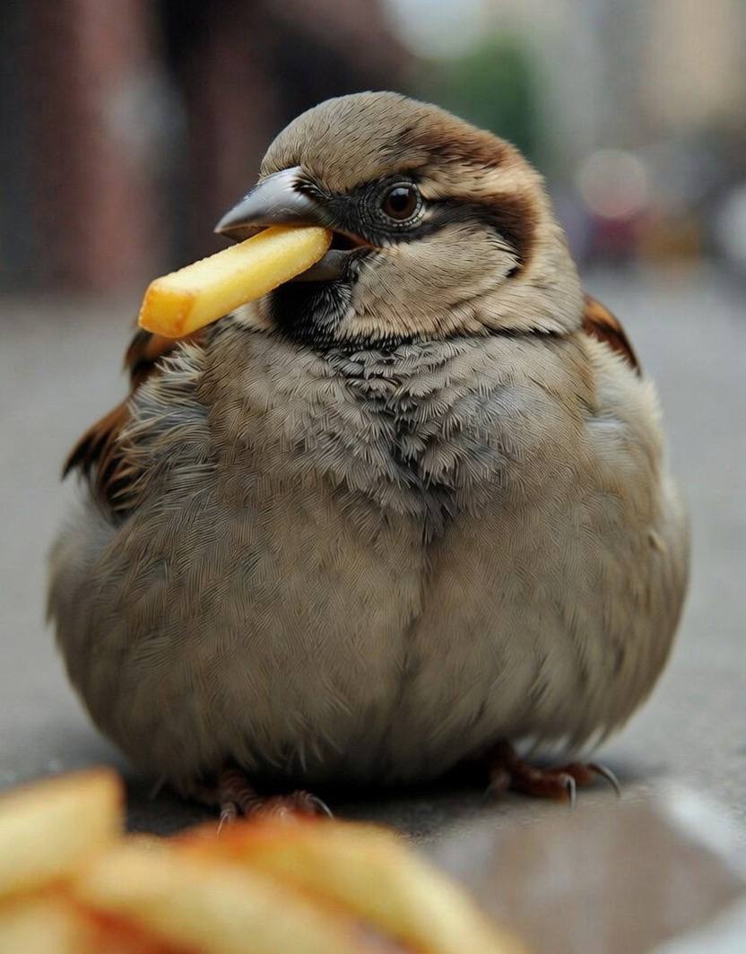 Российские воробьи массово страдают от ожирения из за фастфуда сообщил биолог Птицы адаптировались к жизни в городской среде и всё чаще караулят возле точек быстрого питания посетителей которые их подкармливают В результате организм пернатых приспосабливается к усвоению быстрых углеводов что приводит к ожирению