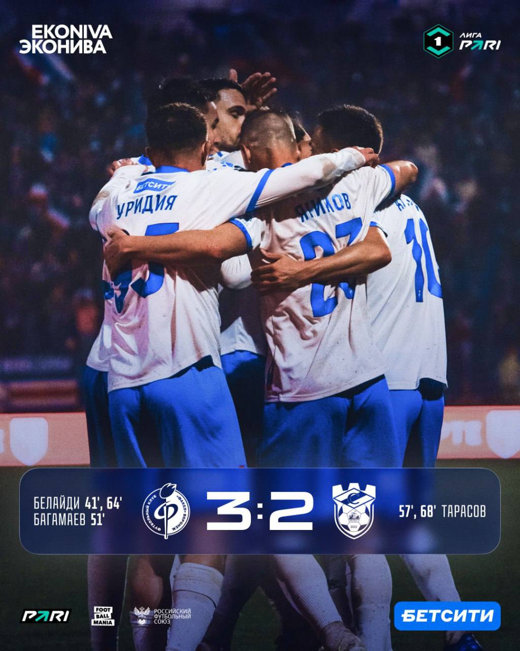 Со счетом 3 1 завершилась игра между воронежским Факелом и костромским Спартаком Под конец первого тайма счет открыл Белайди Пуси Уже после перерыва началась ожесточенная борьба Абдула Багамаев забил соперникам мяч А после этого забили уже Факелу Затем дубль оформил Белайди Пуси Для него это стал 10 юбилейный мяч в этом сезоне Буквально через несколько минут костромичи забили второй мяч Свидетелями победы Факела стали 9235 зрителей на трибунах стадиона Так завершилась первая игра во втором круге Первой лиги Огнеопасные вновь доказали свое превосходство и закрепились на лидирующих полициях в турнирной таблице На счету Факела 39 очков Перед ним только Урал с аналогичным счетом и количеством побед в прошлых играх Подписывайтесь на канал РИА Воронеж в Max