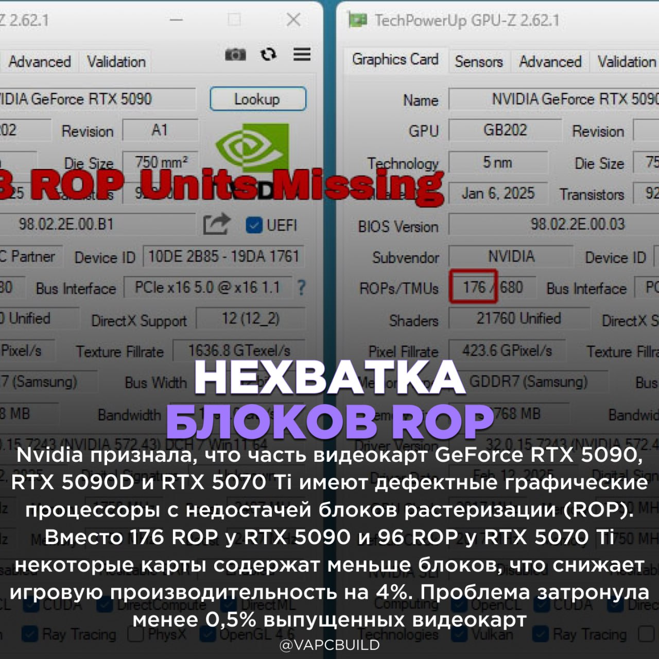 Nvidia признала дефект в видеокартах RTX 5090 и RTX 5070 Ti    Владельцам дефектных моделей рекомендуется обратиться к производителю для замены. Nvidia заявила, что проблема устранена на производстве    - сколько можно так фейлить   - хоть замену сделают, уже спасибо    Следи за новостями VA-PC   Наш менеджер для связи