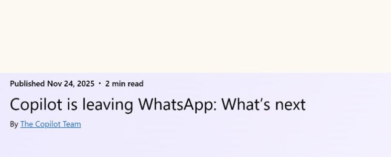 WhatsApp вычищает платформу от сторонних ИИ ботов остаётся только Meta AI Microsoft прекращает работу Copilot в WhatsApp С января свой бот на платформе отключит OpenAI и почти наверняка Perplexity Причина новое правило WhatsApp запрещающее чат ботов общего назначения на базе API Бизнесу по прежнему разрешено использовать ИИ для техподдержки и автоматизации но не для полноценного ассистента В Meta объясняют что бизнес API не рассчитан на такие нагрузки и массовые боты создают проблемы инфраструктуре Но выглядит всё куда проще WhatsApp оставляет на площадке только собственного ассистента Meta AI корпорация Meta признана в РФ экстремистской