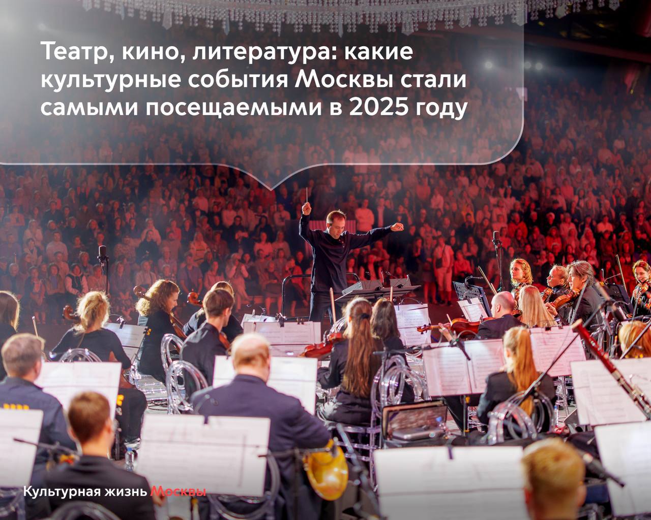 В Москве назвали топ 5 крупнейших культурных событий 2025 года В пятерку самых посещаемых городских программ по итогам года вошли фестивали Театральный бульвар и Культурный город Московская международная неделя кино проект Книга в городе и акция Ночь в музее Их суммарная посещаемость составила около четырех миллионов человек В течение года масштабные культурные события проводились на уличных площадках по всей столице на ВДНХ в Зарядье кинопарке Москино музеях и библиотеках Москвичи и туристы посещали выступления театральных коллективов из разных стран концерты кинопоказы выставки презентации книг и встречи с писателями рассказала заммэра Наталья Сергунина Самое популярное мероприятие 2025 го Международный открытый фестиваль Театральный бульвар В нем участвовали более 3000 отечественных и зарубежных артистов а зрителями стали свыше 1 5 миллиона человек Порядка 700 тысяч жителей и гостей столицы в том числе экспертов из 20 государств собрала вторая Московская международная неделя кино Аудитория проекта Книга в городе превысила 600 тысяч человек 550 тысяч москвичей и туристов посетили акцию Ночь в музее объединившую 170 площадок А в августе в рамках форума Территория будущего Москва 2030 в парке Зарядье организовали фестиваль Культурный город гостями которого стали 500 тысяч человек Следите за развитием культурной отрасли в официальном канале Департамента в МАХ Самые важные новости Москвы в канале Мэра Сергея Собянина в MAX