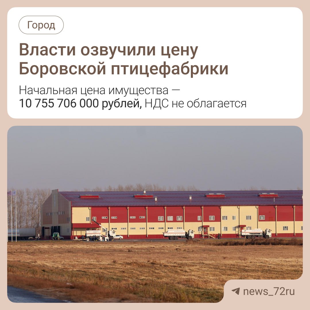 Более 10 млрд рублей — столько стоит имущество Боровской птицефабрики, от вони которой задыхалась вся Тюмень. Цену впервые озвучили тюменские власти. Птицефабрику выставили на продажу не так давно. Речь идет о приватизации 3 410 868 970 штук акций, или, другими словами, 99,91% уставного капитала известного предприятия. Известно также, что имущество правами третьих лиц не обременено.