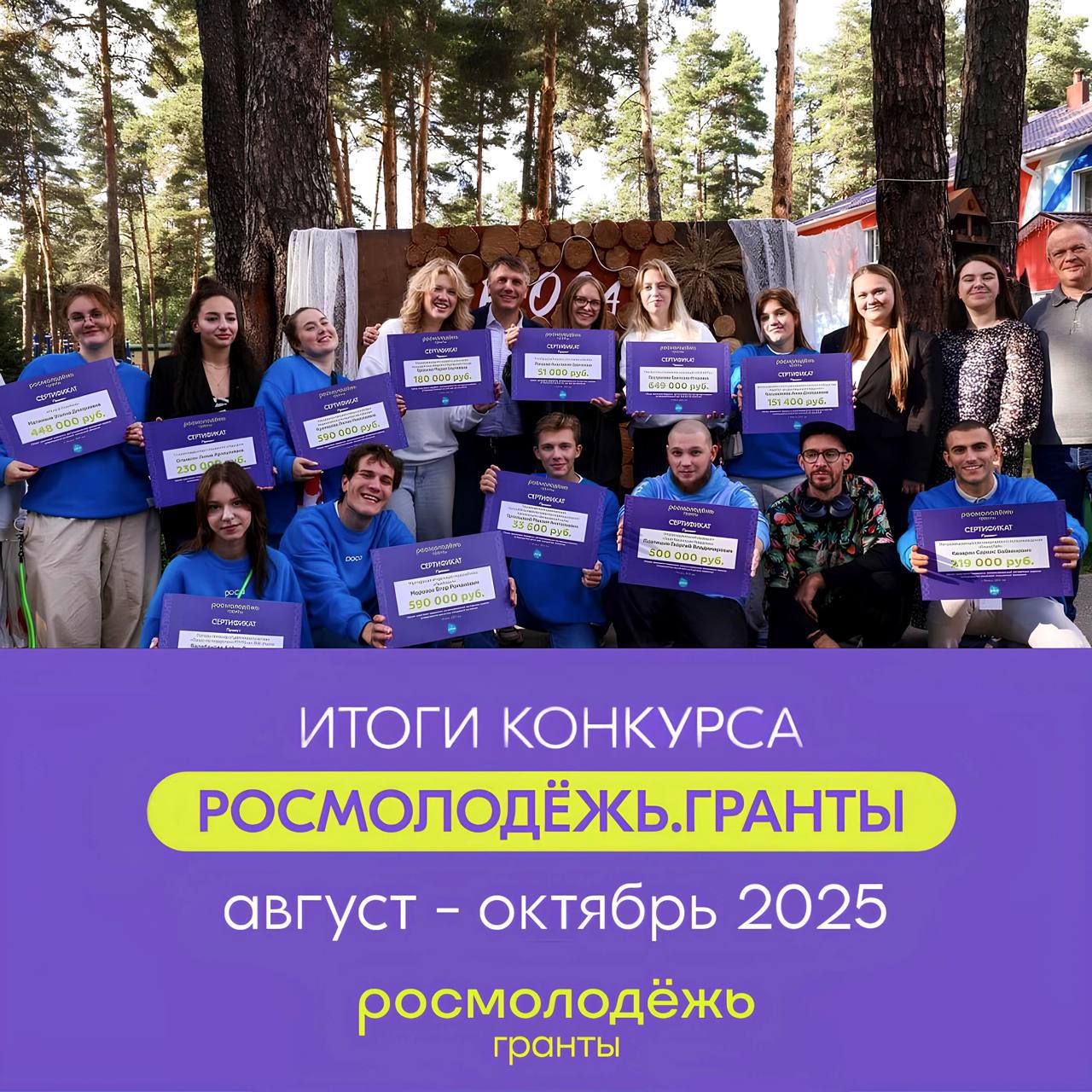 Так тут Росмолодежь делится результатами грантового конкурса на молодежных форумах за август октябрь 2025 Более 30 молодежных площадок по всей стране на публичных защитах всего было представлено 1 488 проектов из которых 299 получили рекомендацию к присуждению грантовой поддержки на общую сумму 132 477 606 рублей Среди лучших 27 проектов от Подмосковья ПОЗДРАВЛЯЕМ Список крутяшек в комментариях
