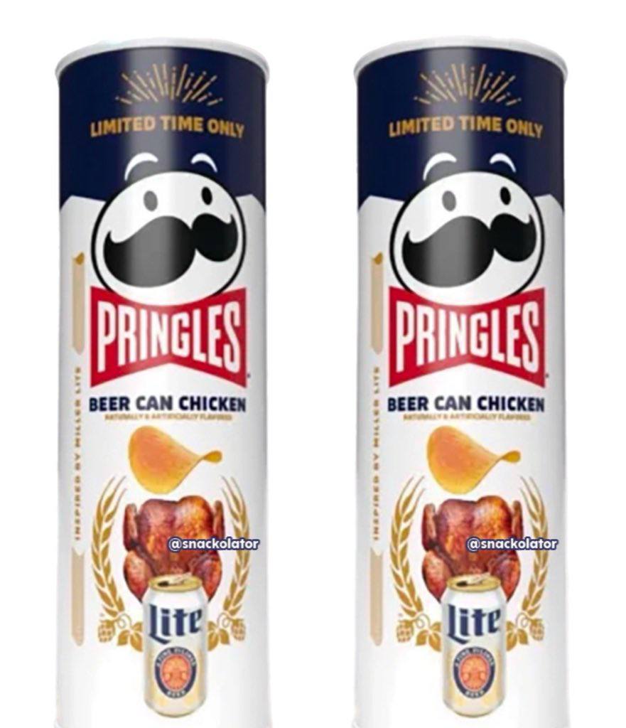 Pringles выпустят чипсы со вкусом пива. Бренд объединился с Miller Lite для запуска лимитированного вкуса «Beer Can Chicken».  Коллаба века, не иначе